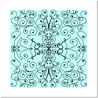 Mint Blue Swirls and Dots Tile Graphic Pattern Posters and Art